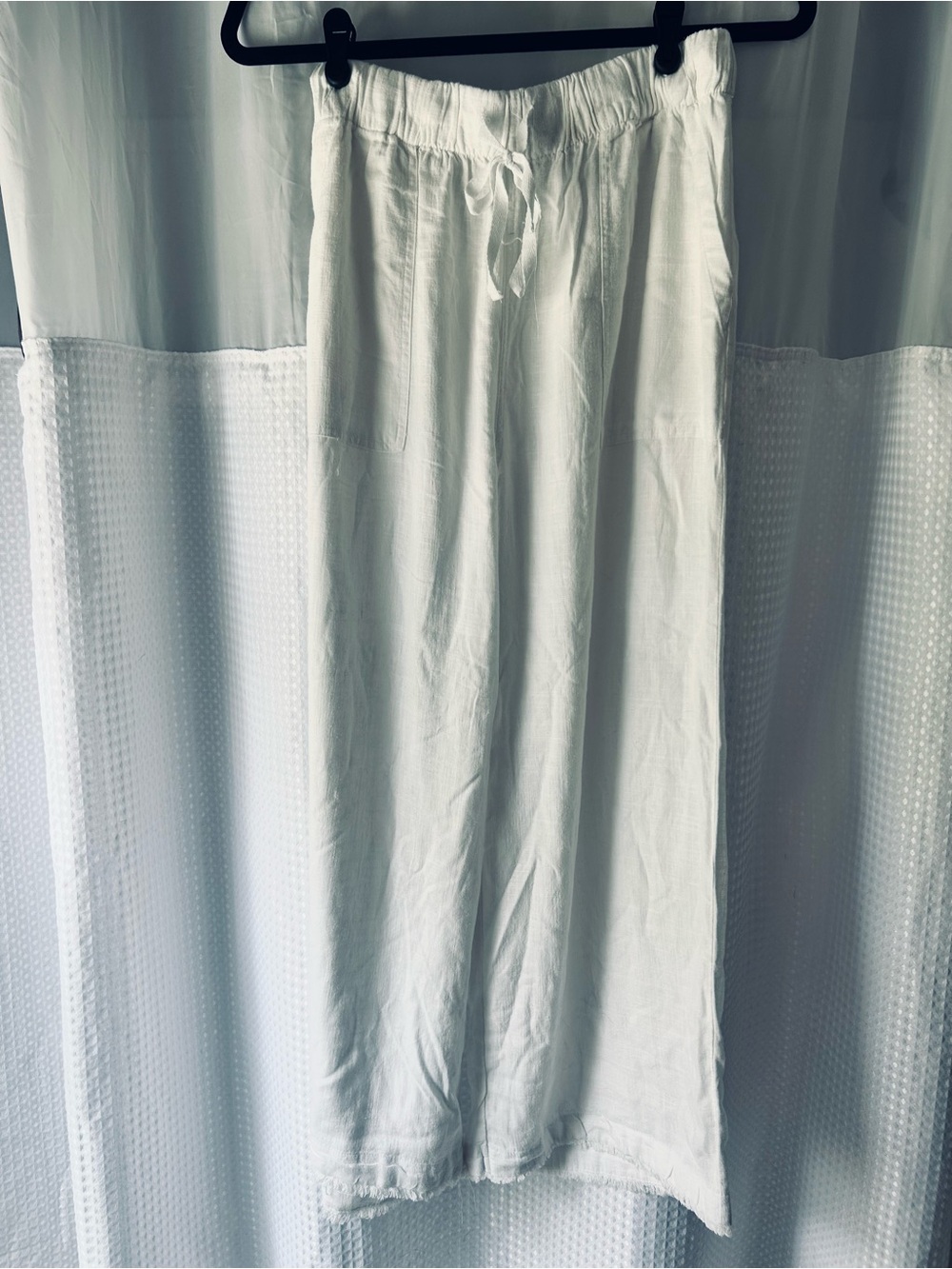 Thread & Supply White Lightweight Linen Blend Wide Leg Drawstring Pants XL